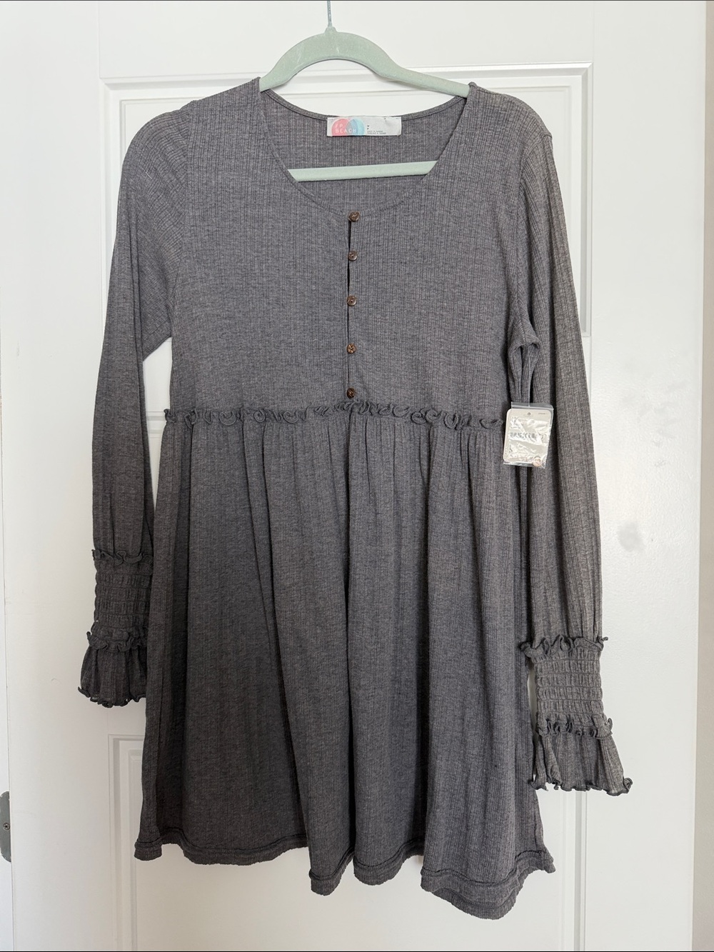 NWT Free People Beach Gray Ribbed Long-Sleeve Mini Dress